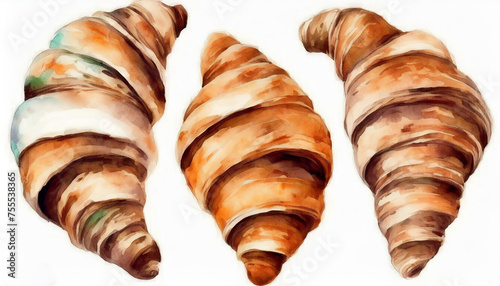 Watercolor croissants on a white background