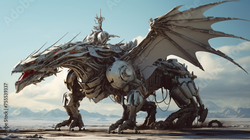 A mechanical dragon in a post interiorpocalyptic world interior