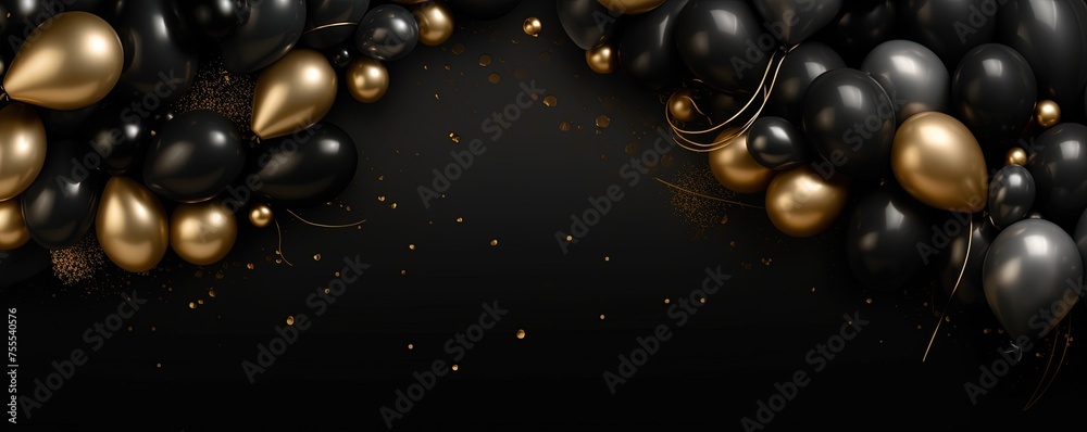 black background frame with gold and black balloons black background frame with gold and black balloons
