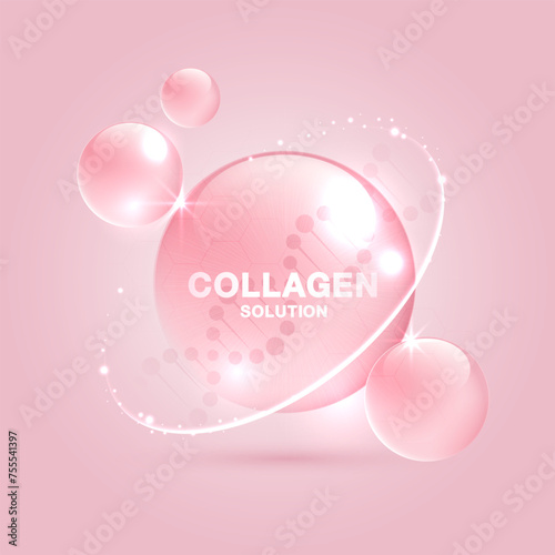 Collagen solution and DNA on a pink background. vitamin solution complex with chemical formula from nature. beauty treatment nutrition skin care design. medical and scientific concepts. vector design.