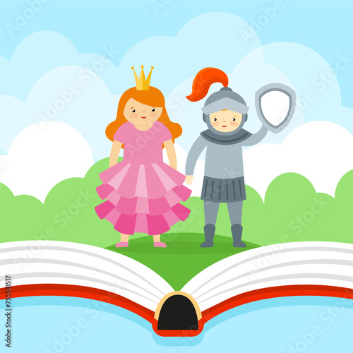 Girl and boy in a fairy tale. Vector illustration in flat style