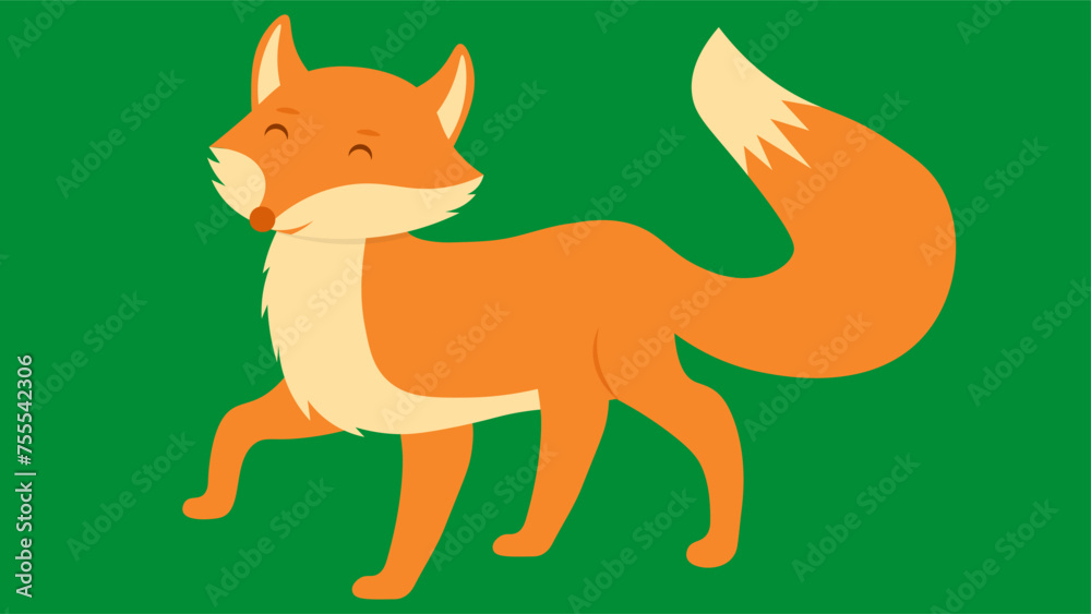 Obraz premium Cute fox on a green background. Vector illustration in flat style.