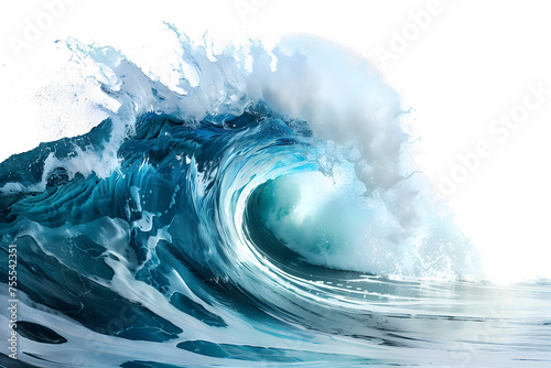 Dynamic Ocean Wave Close-Up - Aquatic Power - Isolated on White Transparent Background 