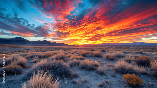 A colorful sunset transforming the desert into a magical scene background photo
