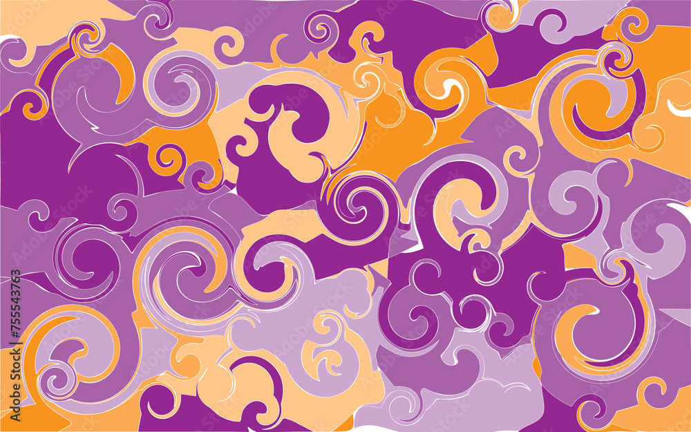 Abstract wave twist purple and orange color seamless pattern PNG