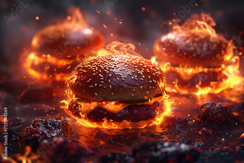 Hamburger Engulfed in Flames
