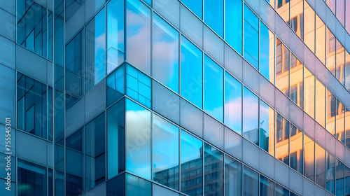 Symmetry and asymmetry in reflections on sleek building facades background photo