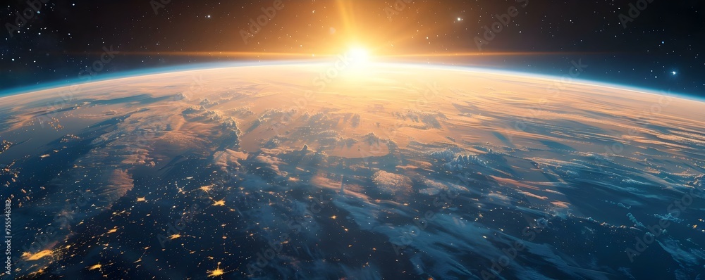 Urban Glow Below: Earth's Atmosphere Viewed from Space. Concept Outer Space, Earth's Atmosphere, Urban Glow, Space View, Atmospheric Perspective