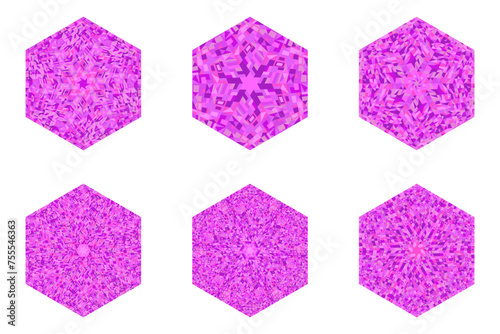 Isolated geometrical tiled mosaic ornament hexagon logo template set -  ornamental vector element