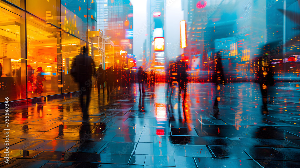 The dynamic energy of urban life captured through reflections background