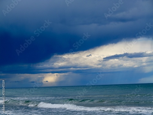 storm and rain over the sea