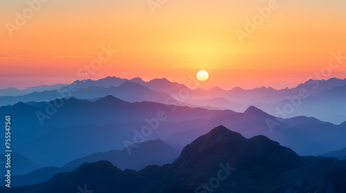 Sunset or sunrise scenes with warm hues over the mountains background