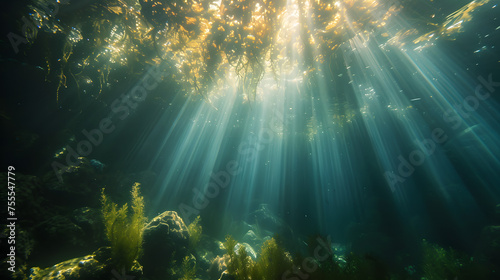 Sunlight filtering down to illuminate the underwater scene background photo