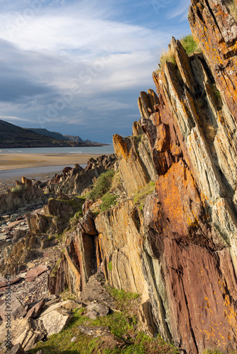 Rock formations by the Barents Sea on a beautiful summer evening, Vesterelva, Vardø, Finnmark