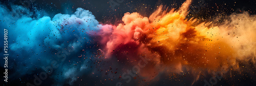  Holi background pink  yellow and blue with black  background  Colorful Powder Explosion 