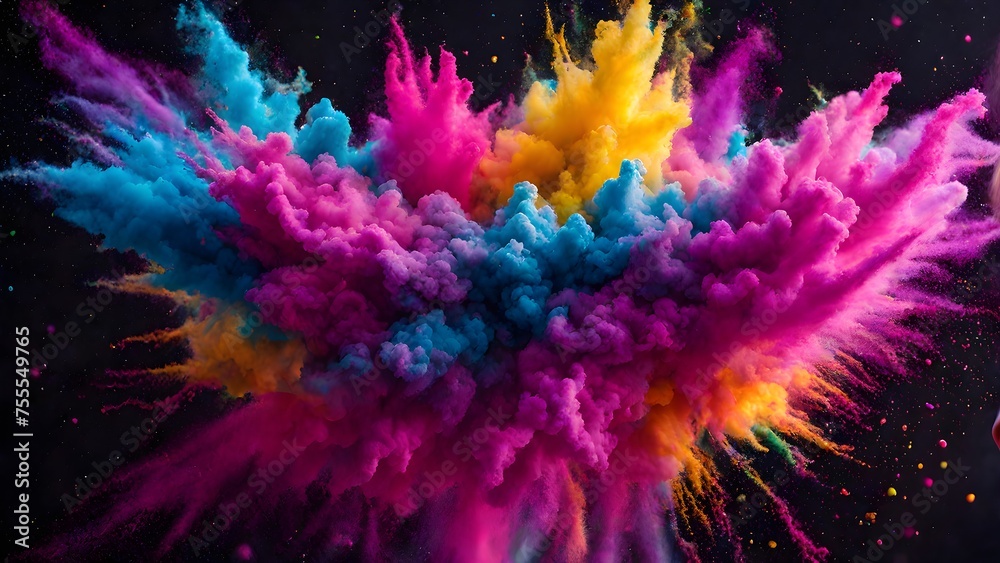 Holi Festival Vibrant Colored Powder Explosion Mid Air Macro Shot