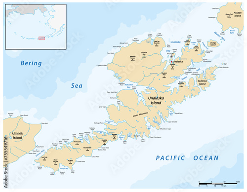 Vector map of the Aleutian Island of Unalaska  Alaska  United States