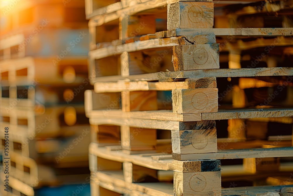 Stack of wooden pallets. shallow depth of field. bokeh generative ai Stack of wooden pallets. shallow depth of field. bokeh generative ai