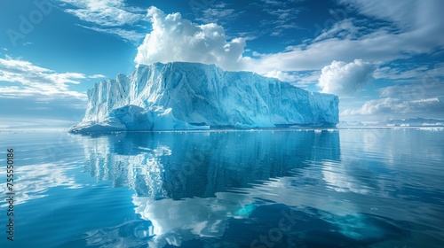 Icebergs breaking, majestic yet alarming sign of global warming, dramatic interaction with the sea, AI Generative
