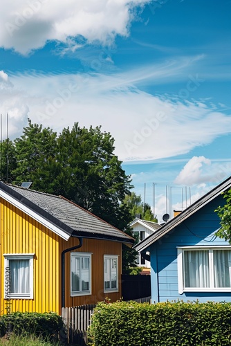 a traditional looking yellow house in suburb area