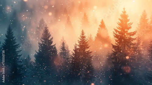 serene winter landscape, heavy snowfall blanketing fir trees, transforming the forest into a magical fairytale, AI Generative