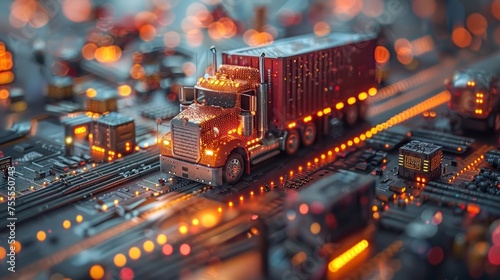 smart logistics network with truck distribution, symbolizing modern business logistics, detailed, strategic, AI Generative