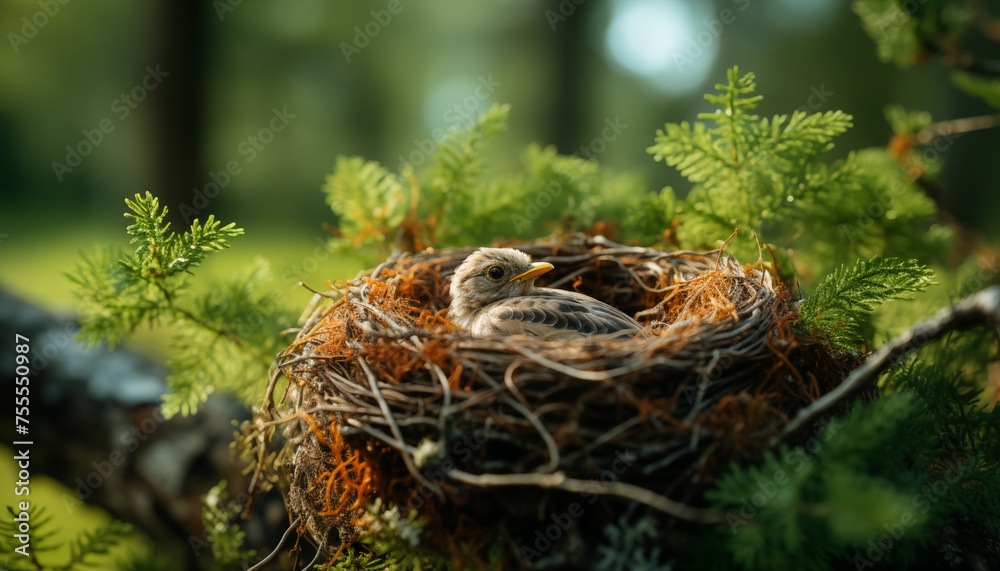 Obraz premium bird's nest on a tree. the birth of new birds.