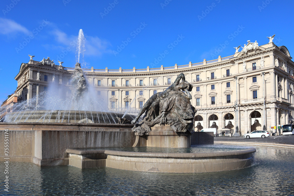 Naiad Fountain on Republic Square in Rome, Italy