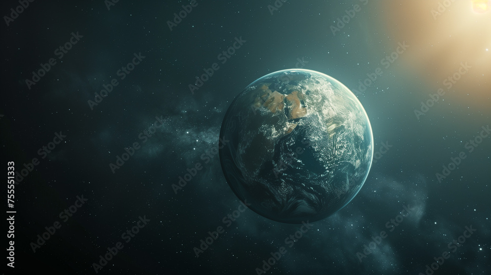 Stunning view of Earth from space with sunbeam, depicting our planet's beauty against the backdrop of the cosmos. Stunning view of Earth from space with sunbeam, depicting our planet's beauty against the backdrop of the cosmos.