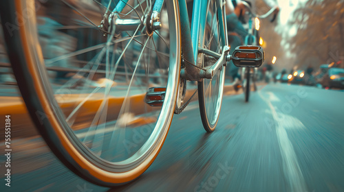 Bike wheels in close-up, capturing movement background photo