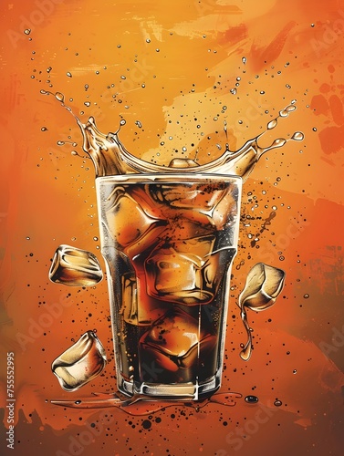 Detailed Glass of Coke with Water Splash Illustration