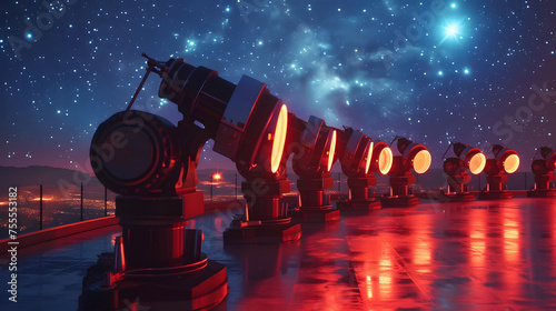 Telescopes pointed at celestial objects background photo