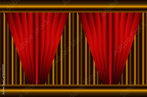 Illustration of luxurious red and gold theater curtains, evoking anticipation for a grand stage performance or elegant event.