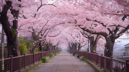 Cherry blossom trees in full bloom during a traditional hanami background photo