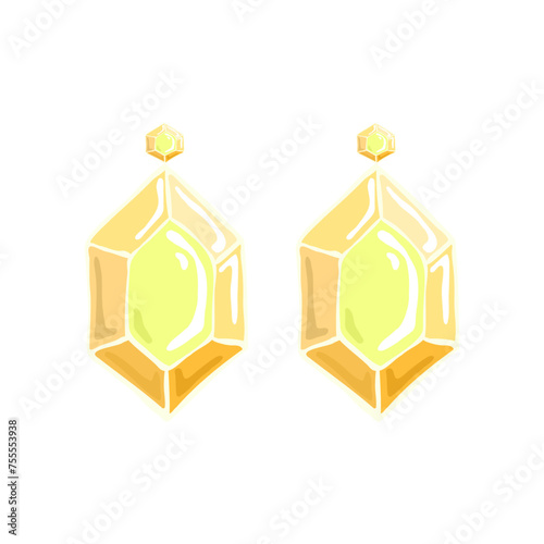 Crystal stone earrings, vector illustration.