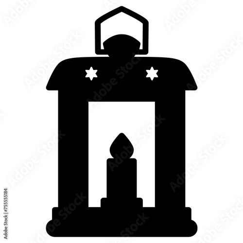 Vector Black silhouette Vintage Lantern Symbol Icon. Illustration of a hanging candle lantern or antique kerosene lamp