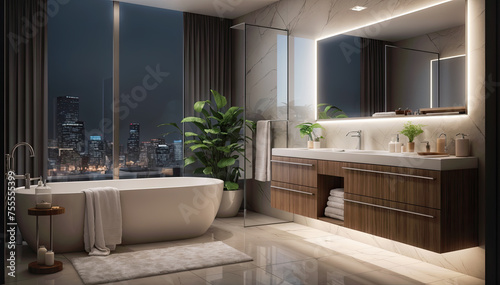 Modern bathroom interior design. 3d render concept of a modern bathroom