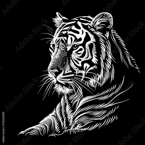 Elegant White Tiger Vector Line Art for Tshirt Design  Svg Clipart