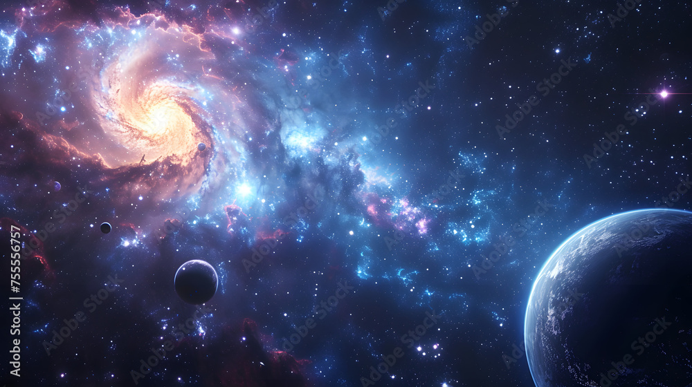 Obraz premium Distant planets or galaxies visible in the background background