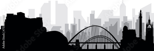 Black cityscape skyline panorama with gray misty city buildings background of NEWCASTLE, UNITED KINGDOM