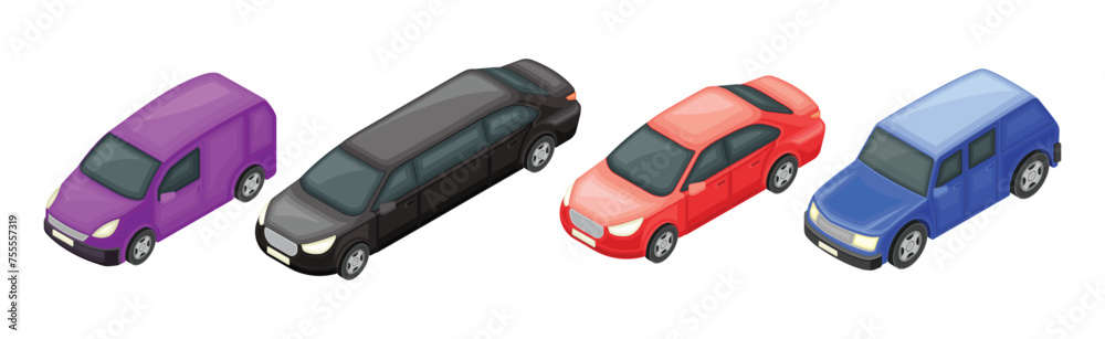 Car and City Road Traffic and Transport Isometric Vector Set