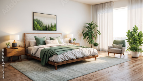 Modern bedroom interior design. 3d rendering mock up. 3d illustration