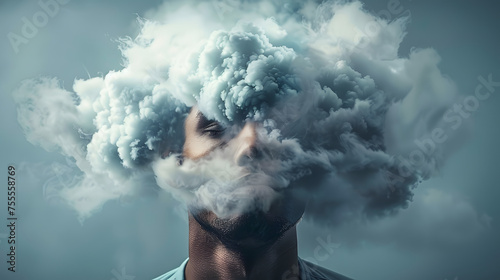 mans head inside cloud mental health concept illustration