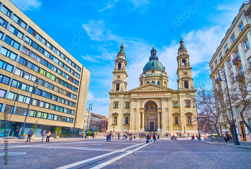 The facade of St Stephen's Basilica in Budapest, Hungary photo