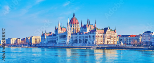 Panorama of Hungarian Parliament, Budapest, Hungary
