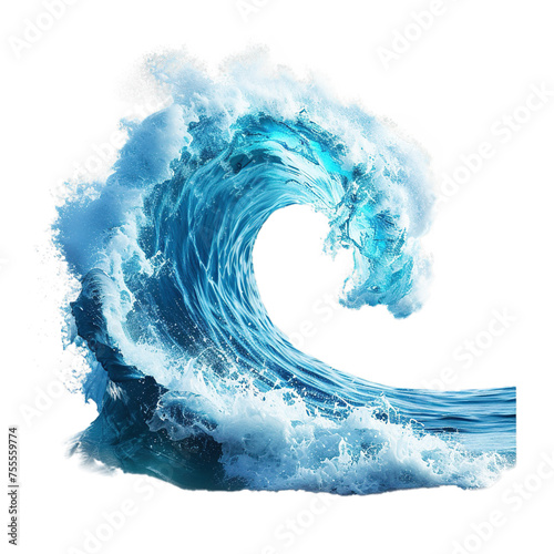 Blue powerful Ocean Wave isolated on transparent background. © homeofpng