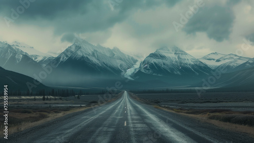 Cinematic Road Leading to the Mountains