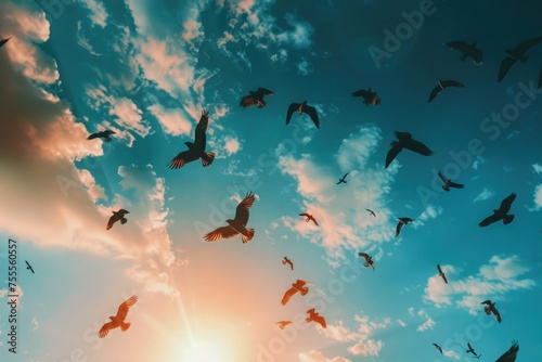birds flying in blue sky © Elena