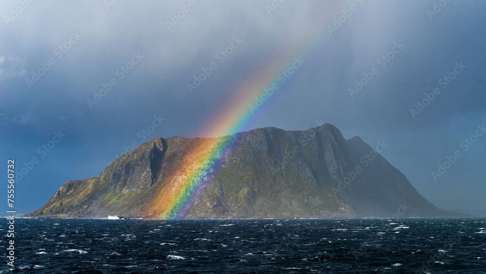 Rainbow over Mountains and Fiord around ALESUND, Geirangerfjord, Norway, Europe