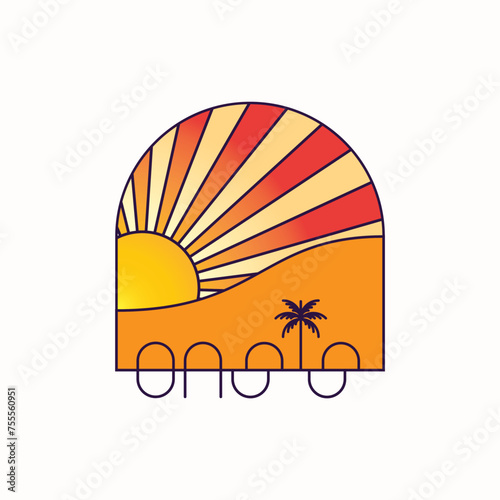 Logo with stylised type of an oasis in the desert.